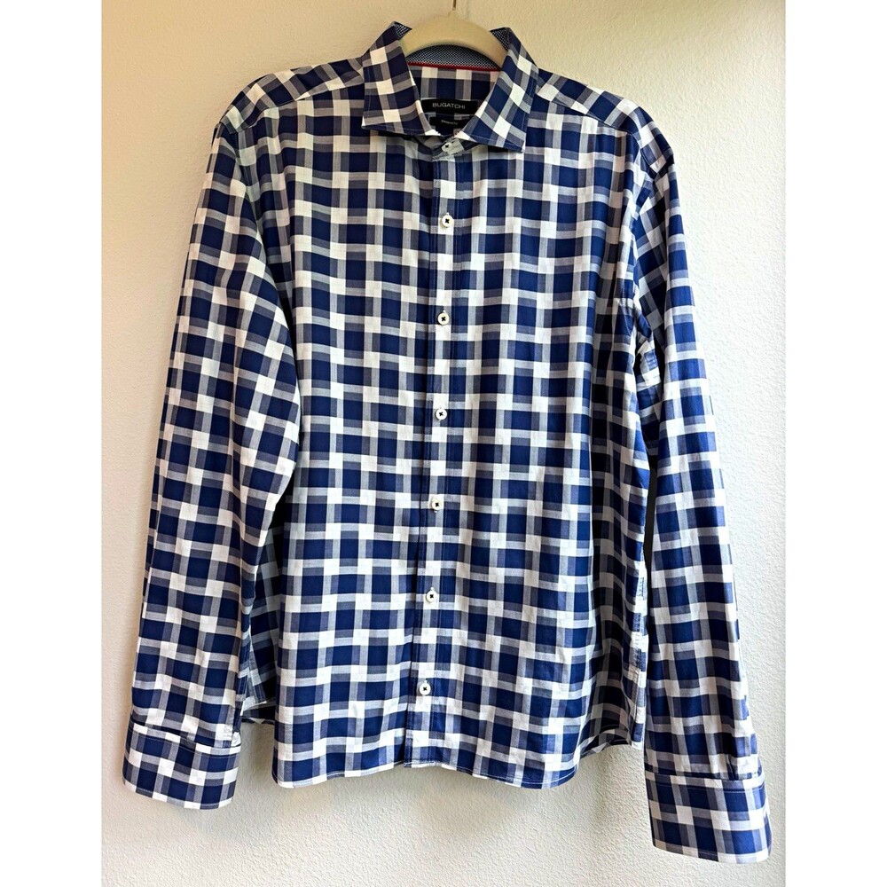 BUGATCHI Shaped Fit L Check Cotton Long Sleeve Button-Up Shirt NO SIZE TAG